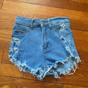 SHEIN Frayed Hem Blue Jean Shorts